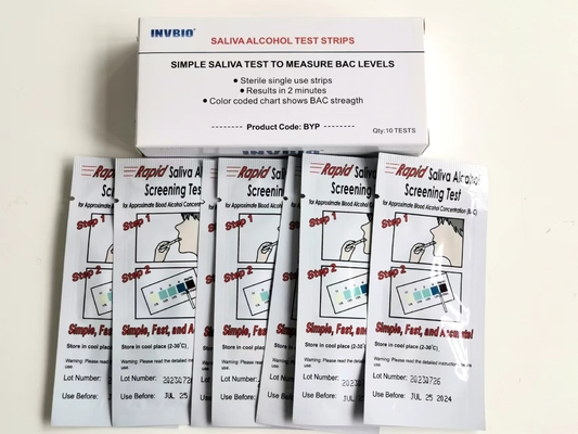 Em casa 2 minutos uma tira de teste 25pcs/caixa do álcool da saliva da etapa