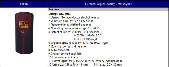 Verificador do álcool do bafômetro do Lcd da precisão alta com adaptadores bucais