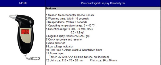 Profissional portátil do bafômetro de At168 Mini Lcd Digital Alcohol Tester